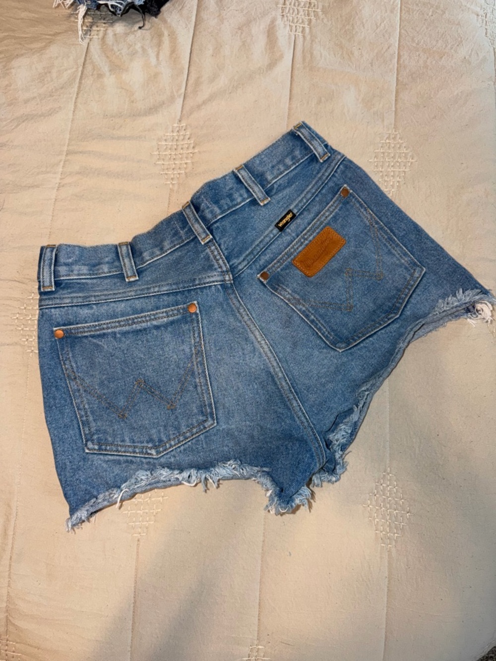 Wrangler Blue Denim Frayed-Hem Jean Shorts
